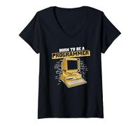 Femme Born to Be A Programmer Developer Coder Programmeur T-Shirt avec Col en V