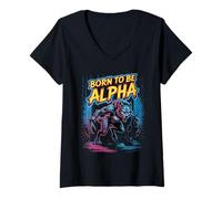 Femme Born to Be Alpha Strong Confident Puissant Loup-Garou T-Shirt avec Col en V