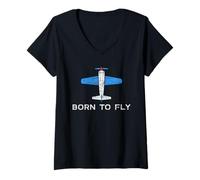 Femme Born to Fly Aviateur Pilote ou aviateur T-Shirt avec Col en V