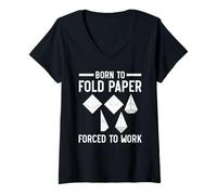Femme Born to Fold Paper Forced to Work Papier Origami Art Japonais T-Shirt avec Col en V