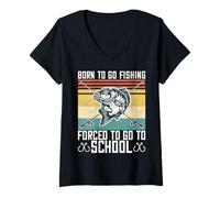 Femme Born to Go Fishing Bass Fish Fisherman Boys Kids T-Shirt avec Col en V