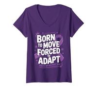 Femme Born To Move Forced To Adapt Purple Up Military For Kids T-Shirt avec Col en V