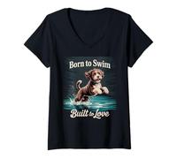 Femme Born to Swim, Built Love | Chien d'eau Portugais ludique T-Shirt avec Col en V