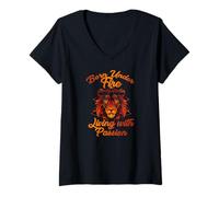 Femme Born Under Fire Living with Passion T-Shirt avec Col en V