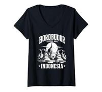 Femme Borobudur Stupa Bouddhiste de Java Central Indonésie Cadeau de Voyage T-Shirt avec Col en V