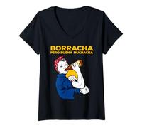 Femme Borracha Pero Buena Muchacha Latina Chingona Cabrona Patrona T-Shirt avec Col en V