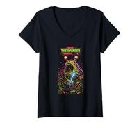 Femme Boss The Invader Jeu Arcade Retro Monster Design T-Shirt avec Col en V