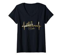 Femme Boston Skyline Battement de Coeur États-Unis Pouls Boston T-Shirt avec Col en V