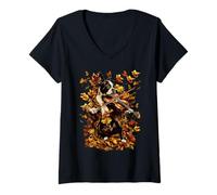 Femme Boston Terrier avec Violon Feuilles d'automne pour Chien violoniste T-Shirt avec Col en V