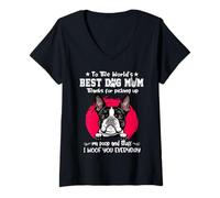Femme Boston Terrier Best Dog Mom Dogs Lovers Funny Mothers Day T-Shirt avec Col en V