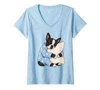 Femme Boston Terrier endormi dans Un Pyjama Mignon pour Chien T-Shirt avec Col en V