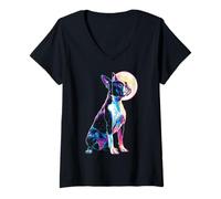 Femme Boston-Terrier Illustration Graphique colorée Portrait d'amant des Chiens T-Shirt avec Col en V