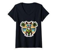 Femme Boston Terrier Propriétaire de chien Summer Vibes Vacation Tropical Sun T-Shirt avec Col en V