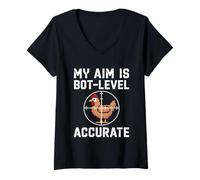 Femme Bot Aim Gamer Accuracy HUD Style Pixel Design T-Shirt avec Col en V