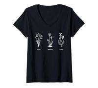 Femme Botanical Sketches Freesia Dandelion Thistle Art Nature T-Shirt avec Col en V