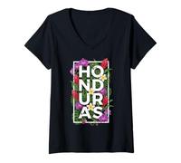 Femme Botanique Florale Tropicale du Honduras T-Shirt avec Col en V