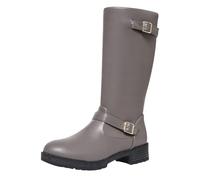 Femme Botte Hautes Genoux à boucles Rond Femelles Bottillon Casual loisirs à talon carré classiques Bottes Femelles cuir véritable Automne Hiver Cowboy Femmes Bottines Mode Couleur unie Tige large