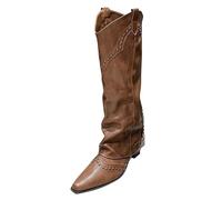 Femme Botte Hautes Genoux avec rivets plates Bottillons Femme Millésime rétro loisirs Femmes Bottes à talon carré classiques cuir véritable Women Boots Chaudes Souple Moderne