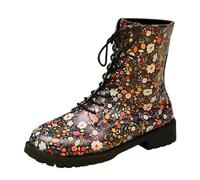 Femme Botte Tendance Floral Fleur Imprimé Cuir Bout Rond Haut Talon Chunky Couleur Unie À Bretelles Fermeture Éclair Mi-Mollet Grande Taille Bottes Bottines Courtes Hiver Femme Bottines (Black, 37)