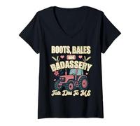 Femme Bottes Bales ET Badassery Talk Dirt to ME Farmer Girl Women T-Shirt avec Col en V