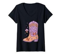 Femme Bottes Cancer Moon Pastel Western Zodiac T-Shirt avec Col en V