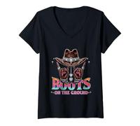 Femme Bottes Cowgirl Linedance On The Ground Boot Cowboy Western T-Shirt avec Col en V