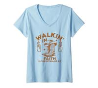 Femme Bottes de cowboy Walking in Faith T-Shirt avec Col en V