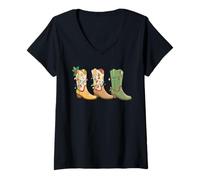 Femme Bottes de Cowgirl de Noël Western Country pour Femmes Howdy Xmas T-Shirt avec Col en V