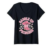 Femme Bottes de Cowgirl Mignonnes Princesse Western rodéo Filles T-Shirt avec Col en V