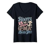 Femme Bottes Ou Nœuds G Ma Loves You Western Grandma Baby Lover T-Shirt avec Col en V