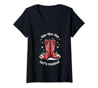 Femme Bottes Western Cowboys, Noël et cowboy T-Shirt avec Col en V