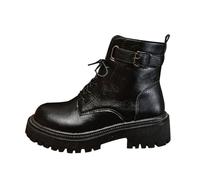 Femme Bottine basses à Lacets Cuir Verni Rond Chaussures de botte pour dame Casual Glossy classiques Bottes Femelles cuir véritable Automne Hiver Cowboy Mode Couleur unie Confortable