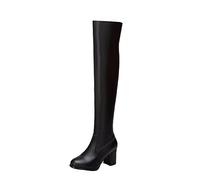 Femme Bottine grossiers À Talons Hautes Genoux Bottillons Femme Elégantes Souple Confortable rétro Bottes Femelles Chaudes Imperméables cuir véritable Femelles Bottillon Mode pointu