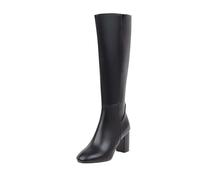Femme Bottine Hautes Genoux Hautes À Talons Carrés Cuir Verni Dame Bottes Imperméables Souple Elégantes Dame Bottes Chaudes Vintage Millésime Mode Bottine Femelles classiques Cowboy Automne Hiver