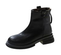 Femme Bottines Courtes en Velours Chaudes Cuir Rétro Bottes De Neige Bout Rond Fermeture éclair Hiver Antidérapantes Mode Bottines Courtes 38 Le Noir