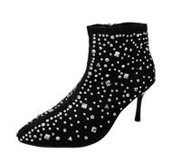 Femme Bottines Strass Talon Aiguille Bout Pointu Zip Latéral Semelle | Tige Cousue Structurée Chaussure, Escarpins Montants, Style Urbain Pièce, Salomés Hauts, Pour Trajets Et Soirées