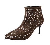 Femme Bottines Strass Talon Aiguille Bout Pointu Zip Latéral Semelle | Tige Cousue Structurée Chaussure, Escarpins Montants, Style Urbain Pièce, Salomés Hauts, Pour Trajets Et Soirées