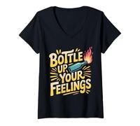 Femme Bottle Up Your Feelings Expression des émotions - T-Shirt avec Col en V
