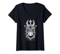 Femme Bouc Esprit Sombre Troisième Œil Occulte T-Shirt avec Col en V