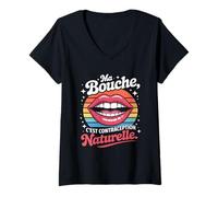 Femme Bouche C'est Contraception Naturelle - Humour Français Rétro T-Shirt avec Col en V