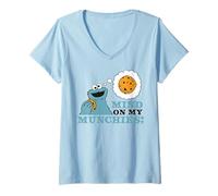Femme Bouchées Classiques Happy Hungry de Sesame Street Cookie Monster T-Shirt avec Col en V