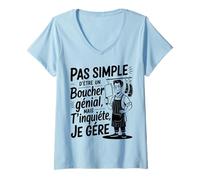 Femme Boucher Idée Cadeau Humour Boucherie T-Shirt avec Col en V