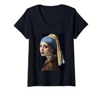 Femme Boucles d'oreilles Gothiques avec Perles Emo Goth Johannes Vermeer T-Shirt avec Col en V