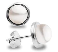 Femme Boucles d'Oreilles Perles, Perles d'Eau Douce Culturée Bouton 8-9 mm avec un Monture Cercle Argenté par Secret & You - Montages en argent sterling 925 avec de gros écrous.