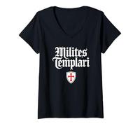 Femme Bouclier des Templiers (Milites Templari en Latin) T-Shirt avec Col en V