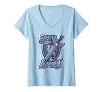 Femme Bouclier Griffin en Acier et Esprit Fantasy Sword Runes Magic T-Shirt avec Col en V