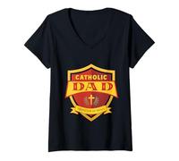 Femme Bouclier Protecteur de la Famille pour Papa catholique T-Shirt avec Col en V