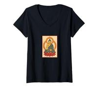 Femme Bouddha Assis sur Une Fleur de Lotus Spirituel Calme méditatif T-Shirt avec Col en V