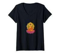 Femme Bouddha Assis sur Une Fleur de Lotus Spirituel Calme méditatif T-Shirt avec Col en V