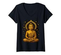 Femme Bouddha bébé méditant paisible Yoga Design T-Shirt avec Col en V